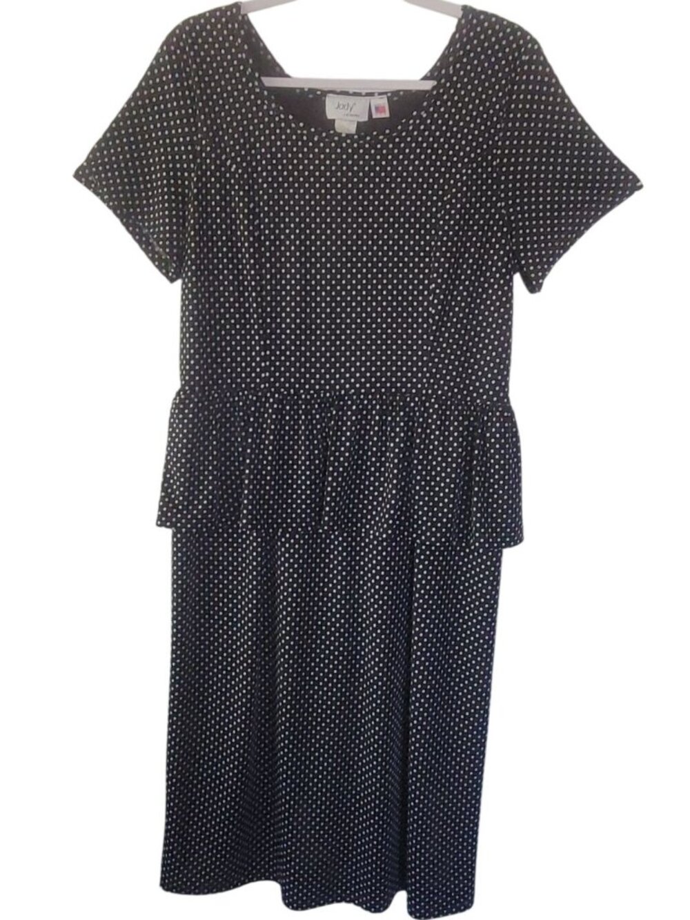 Vtg Jody California Black Polka Dot Peplum Dress XXL Short Sleeve Made In USA